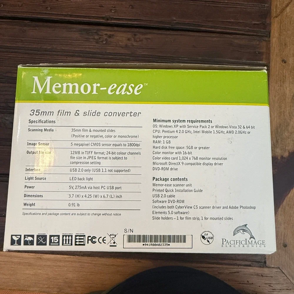 Pacific Image Memor-ease 35mm Film & Slide Converter Scanner 1800dpi USB 2.0